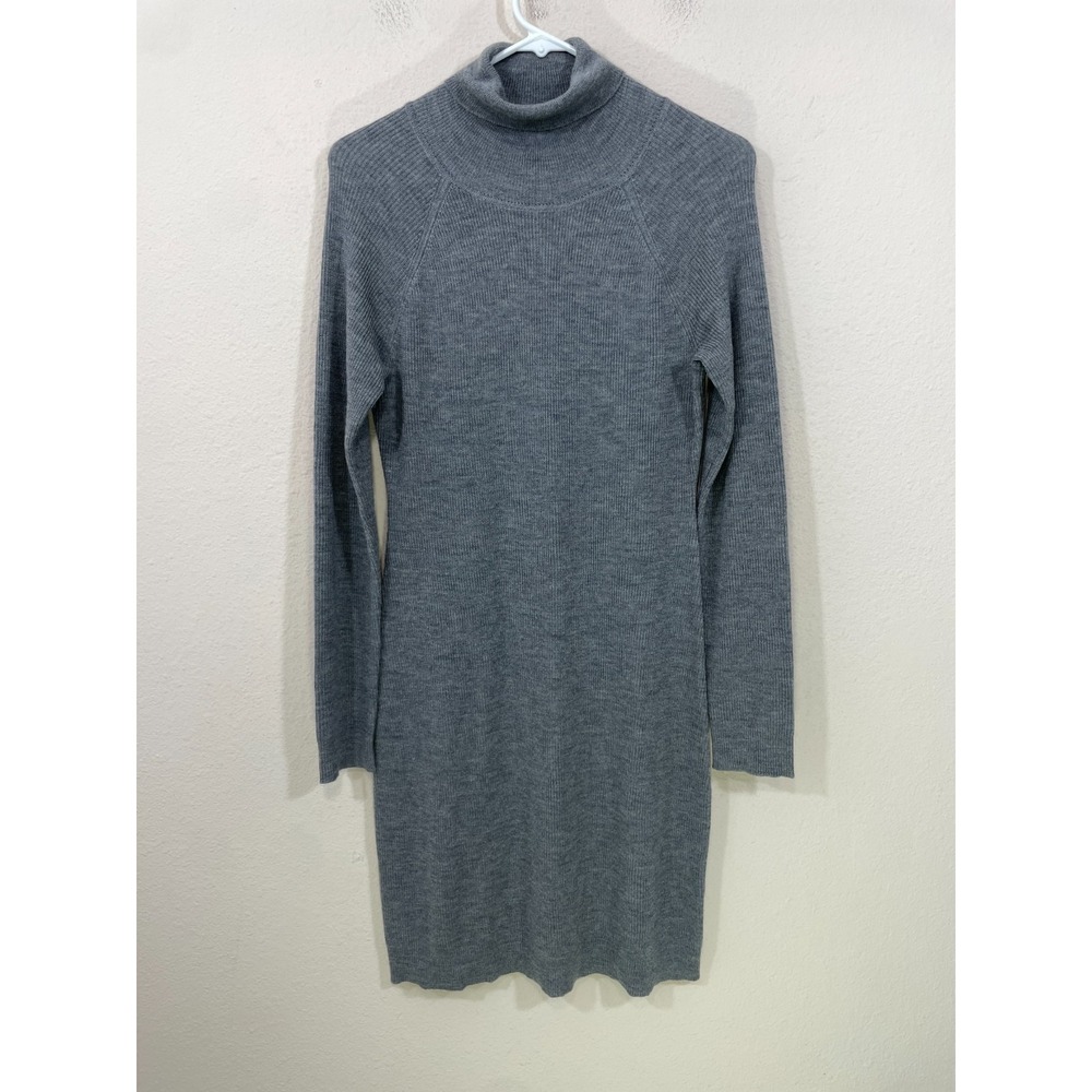 Garnet Hill 100% Merino‎ Wool Sweater Dress Small Turtleneck Gray Stretch